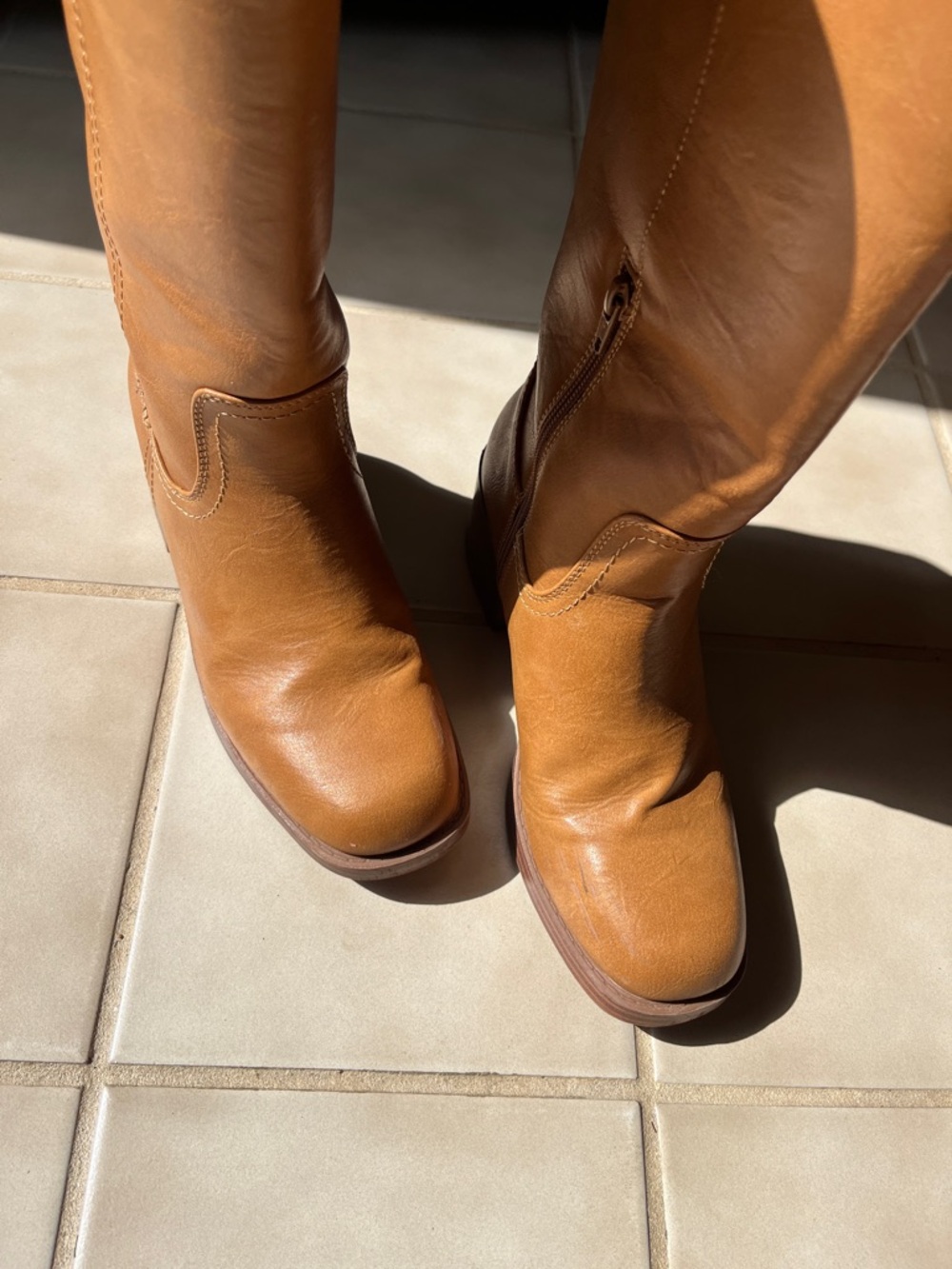 Haute Hippie Classic Tall Women's Camel Leather Heeled Boots Frye Look Alike - Picture 10 of 15